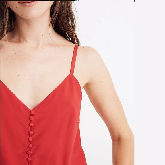 Madewell Silk Button Down Cami in Cranberry - Picture 13 of 16